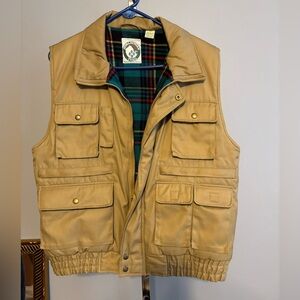 Vtg Appalachian Trail Vest Mens med Flannel Lined Beige Snap Button zipper